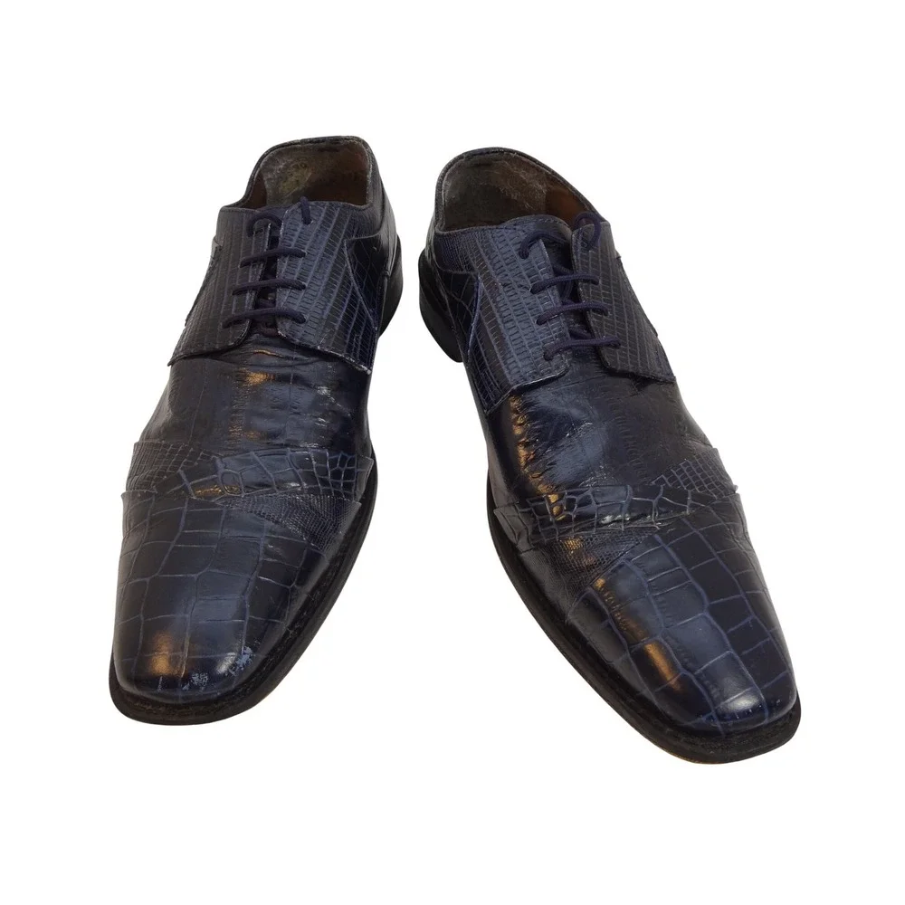 Midnight Blue Crocodile Embossed Leather Oxford Dress Shoes Mens Size 10 W
